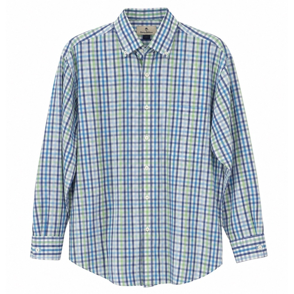 Alan Flusser Mens M Blue Green Plaid Cotton Long Sleeve Button Down Casual Shirt